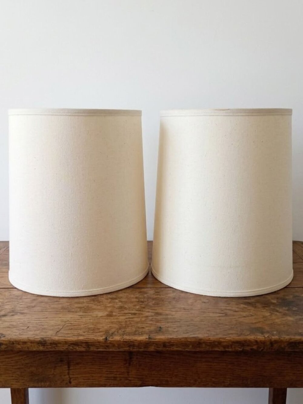 Pair of Vintage Drum Lampshades Beige Linen Mid-Century Modern 18" Set of 2 MCM